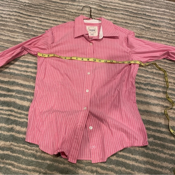 Izod Button Down Shirt Blouse Pink Striped Sz Small - Picture 4 of 11